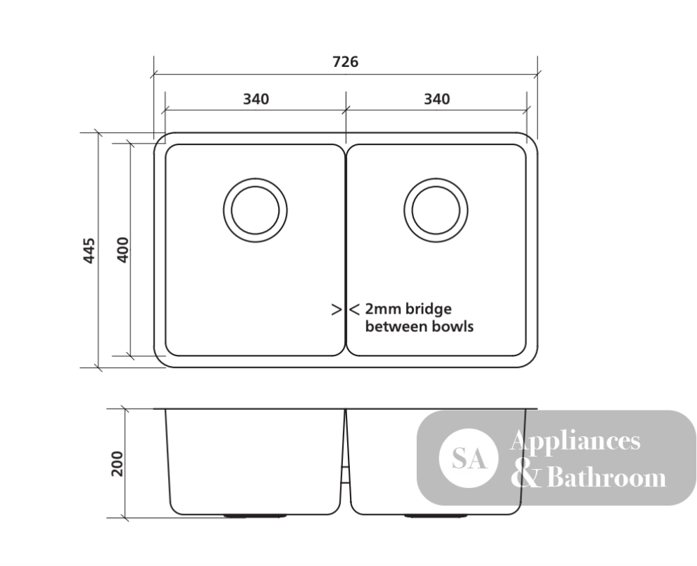 Seima Kubic 726 Double Bowl Sink with Overflow No Taphole 191680 - Sinks