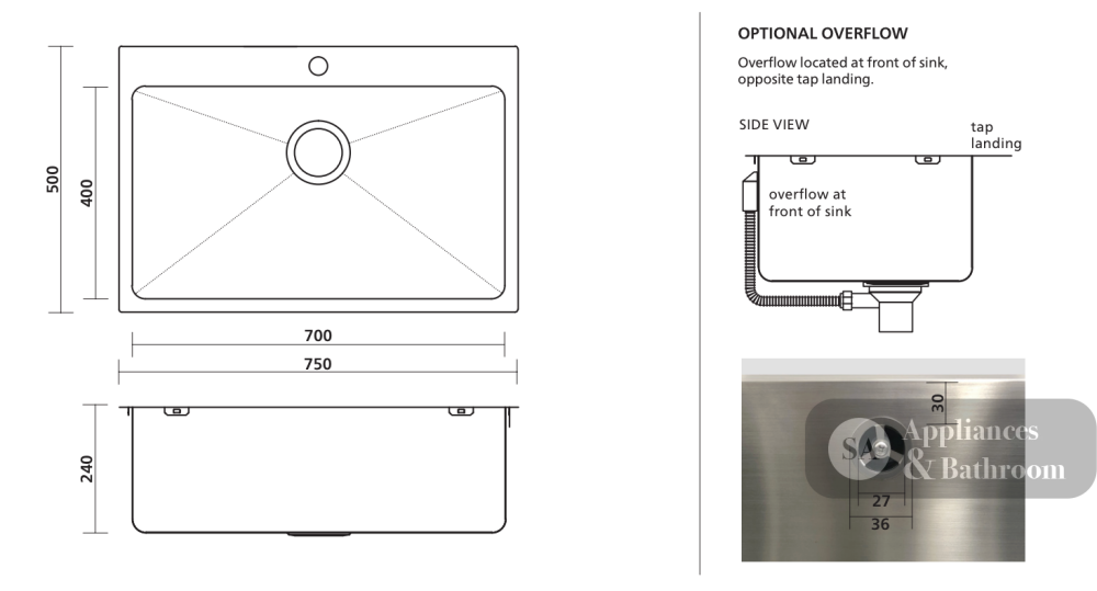 Seima Kubic 750 Single Bowl Sink One Taphole 191660 - Sinks