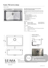Seima Kubic 750 Single Bowl Sink One Taphole 191660 - Sinks