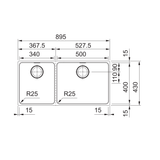Franke Mythos Double Bowl 895mm (Top Mount/ Flush Mount/ Undermount), Stainless Steel MYX220-50/34BSBL
