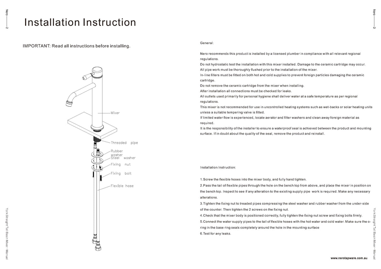 Nero York Straight Tall Basin Mixer, Black Porcelain Lever Chrome NR692101A03CH