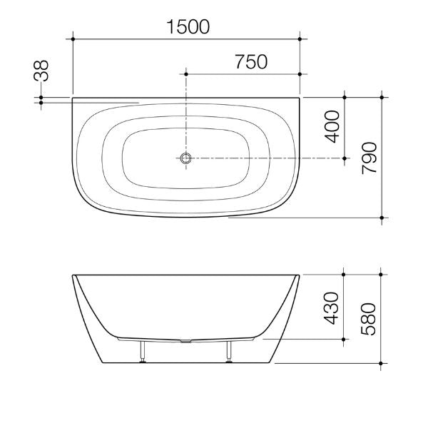 Caroma CII5WFMW Contura II 1500mm Back to Wall Freestanding Bath - Matte White - Special Order