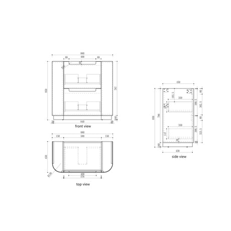 Aulic 900mm Varcelli Floorstanding Vanity with Solid Surface Top Pure Top CA58-900-ST56FT Vanity Units
