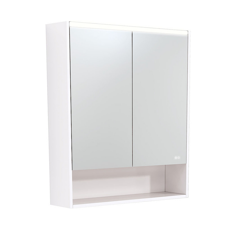 Fienza PSC750SMW-LED 750mm Mirror LED Cabinet with Undershelf, Satin White - Special Order