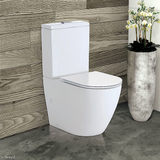 Fienza K002A-2 Koko Rimless Thin Seat S-Trap 90-160mm Back to Wall Toilet, White - Chrome Buttons