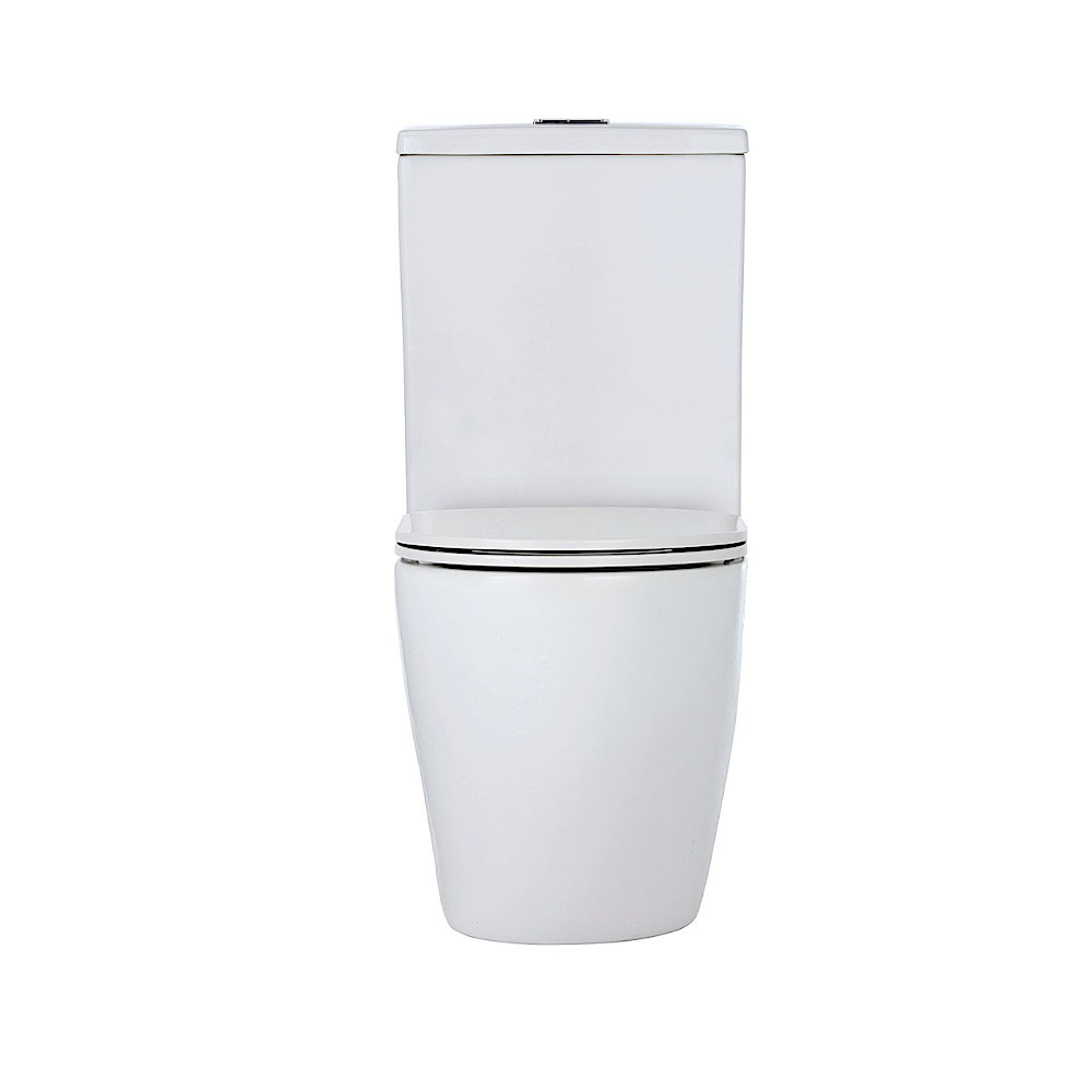 Fienza K002A-2 Koko Rimless Thin Seat S-Trap 90-160mm Back to Wall Toilet, White - Chrome Buttons