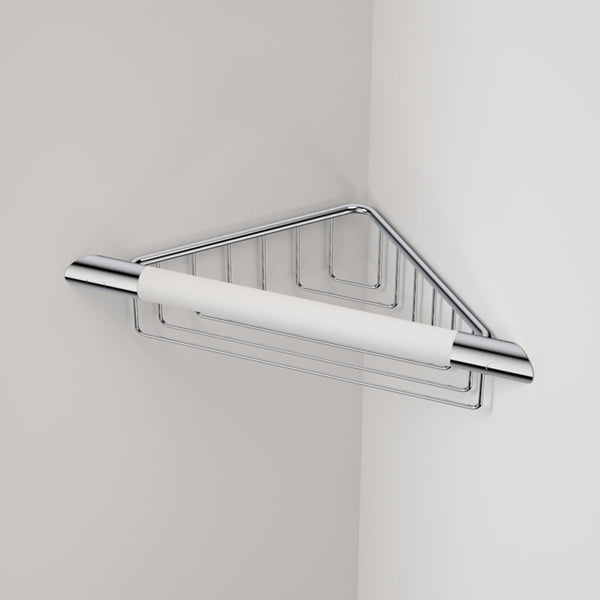 Caroma Opal Corner Shower Support Rail with Basket - White 687384W - Special Order