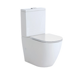 Fienza K002A-2 Koko Rimless Thin Seat S-Trap 90-160mm Back to Wall Toilet, White - Chrome Buttons