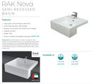 Fienza 602101W Nova Semi Recessed 1 Tap Hole RAK Ceramic Basin, White - Special Order