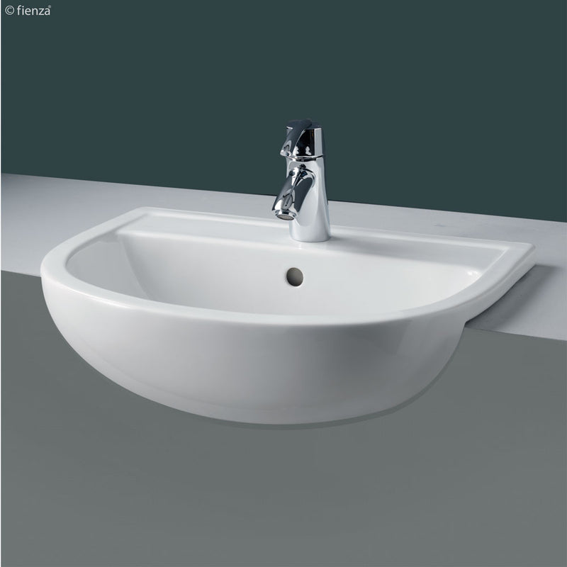 Fienza 603701W Semi Recessed RAK 1 Tap Hole Ceramic Compact Basin, White - Special Order