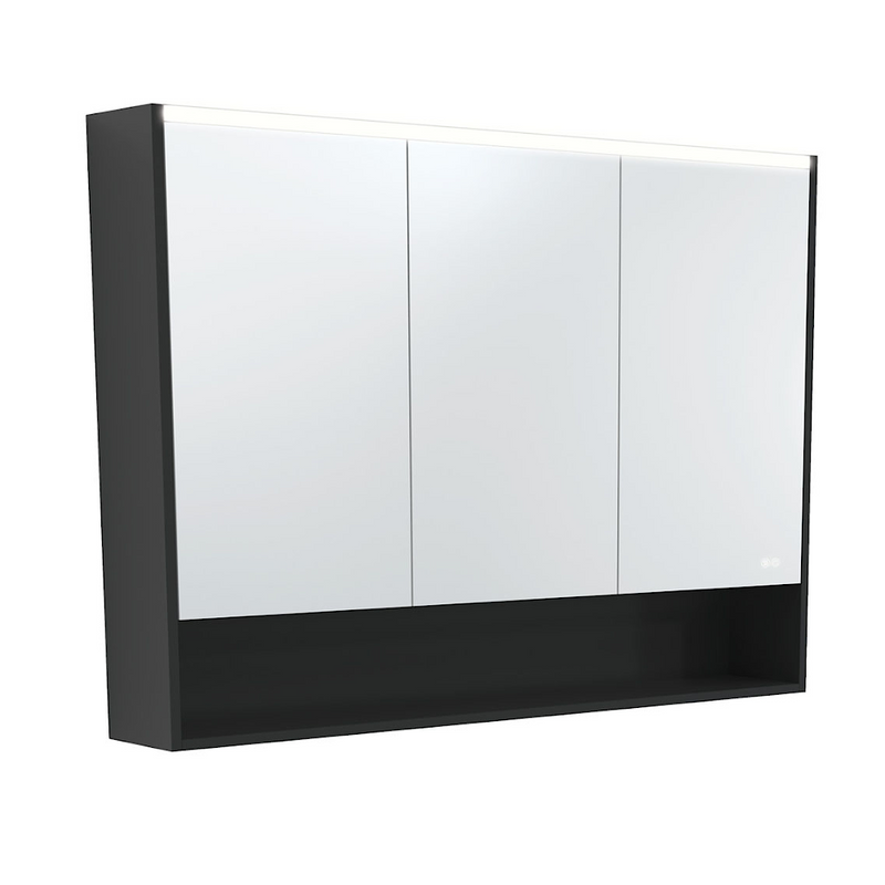 Fienza 1200mm PSC1200SB-LED Mirror LED Cabinet with Undershelf, Satin Black - Special Order