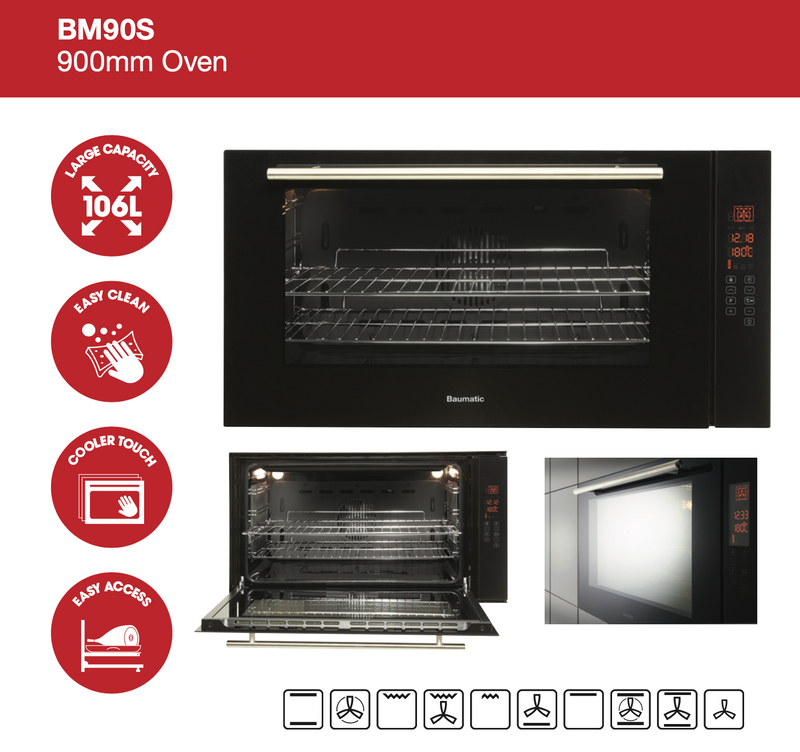 Baumatic BM90S 90cm 10 Multifunction Black Glass Function Touch Control Oven