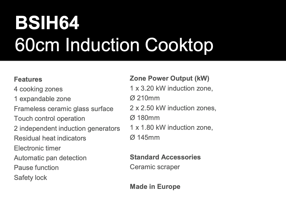 Baumatic BSIH64 60cm Induction Cooktop - Special Smaller Cut out