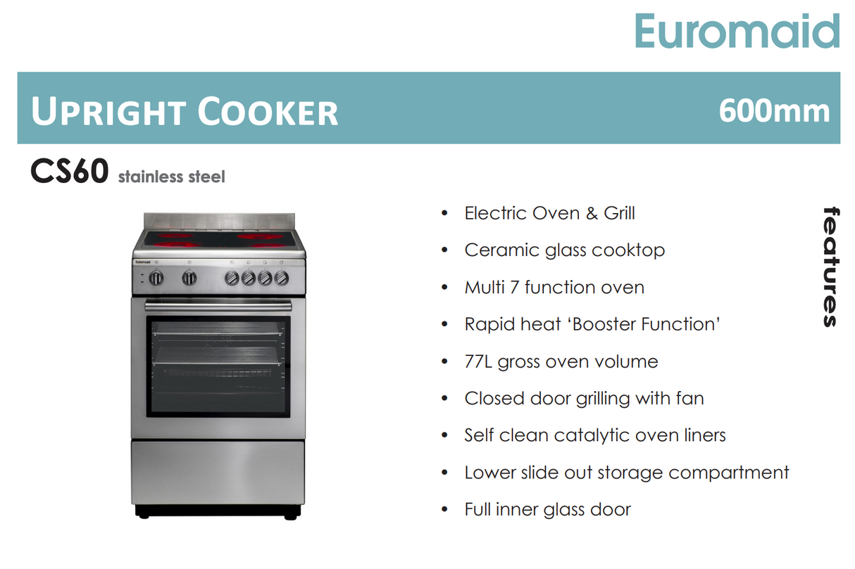Euromaid CS60 60cm Electric Fan Forced Stove