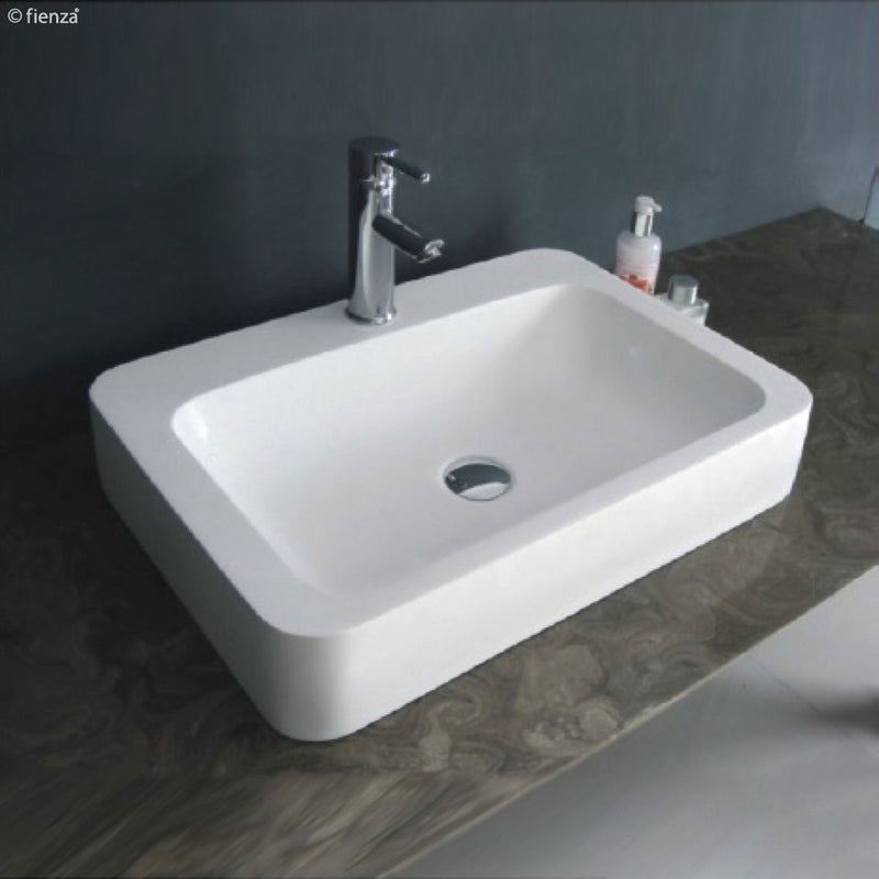 Fienza CSB010 Rondo 600mm 1 Tap Hole Cast Stone Above Counter Basin, Matte White