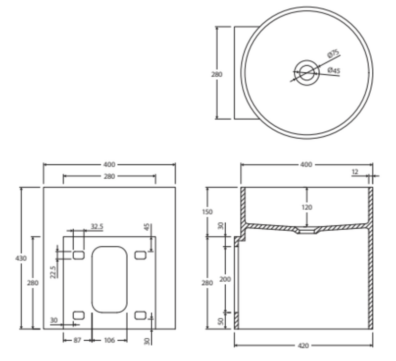 Fienza CSB2013 Livo Solid Surface Wall Hung Basin, Matte White