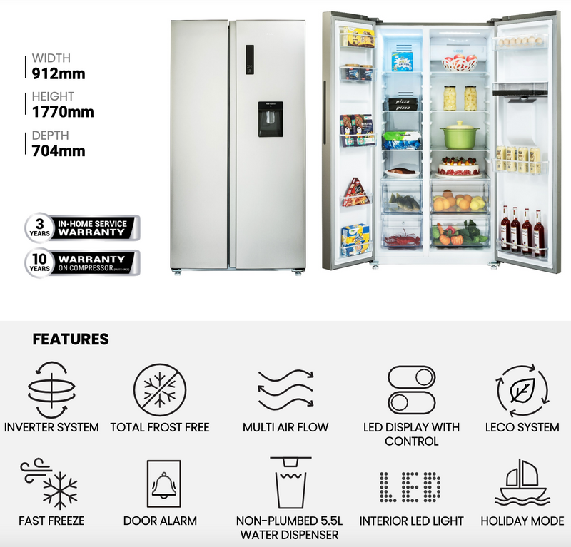 CHiQ 557L CSS557NSD Stainless Steel Side by Side Refrigerator