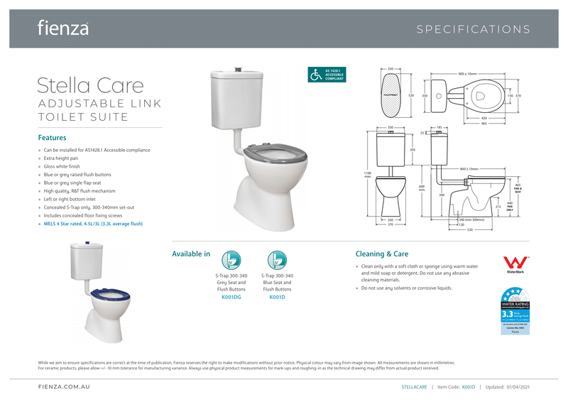 Fienza Stella Care Blue Adjustable Link Suite