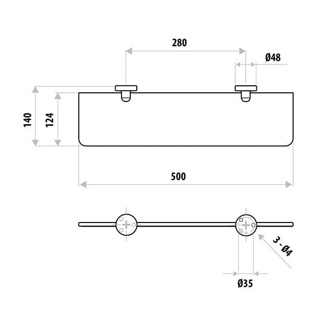 Elle Stainless Steel Glass Shelf Brushed (Special Order)