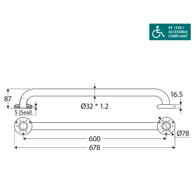Fienza GRAB60 Stainless Steel Care Accessible 600mm Grab Rail - Special Order