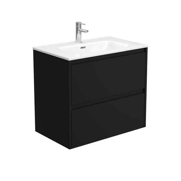 Fienza JOL75BB Joli 750mm Satin Black Wall Hung Vanity, 1 Taphole