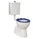 Fienza K001D Stella Care Adjustable Link Toilet Suite, Blue Seat, Large Flush Button