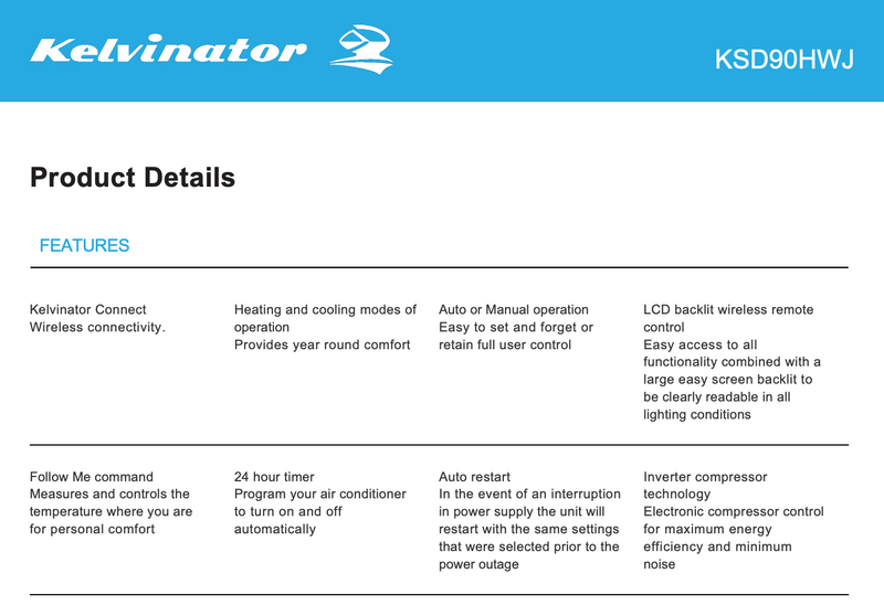 Kelvinator KSD90HWJ 9.0kW Split System Reverse Cycle Inverter Air Conditioner - Clearance and Seconds Stock