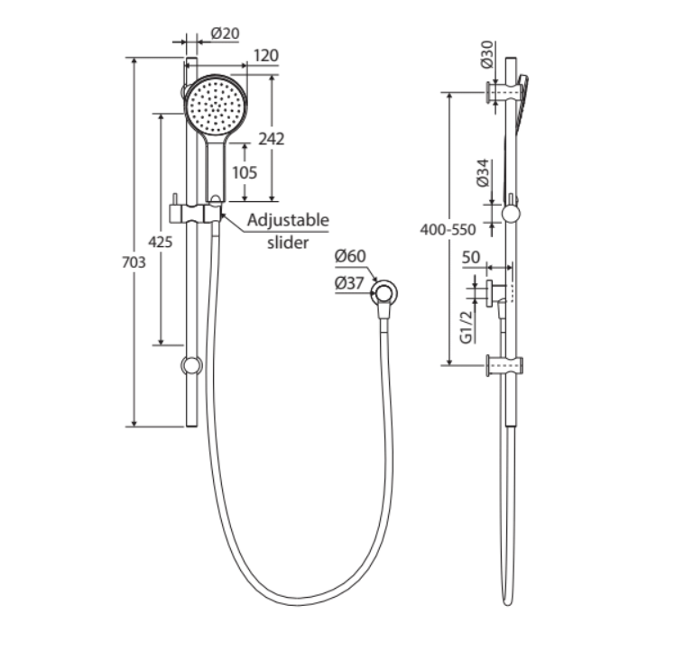 Fienza Kaya Rail Shower - Chrome