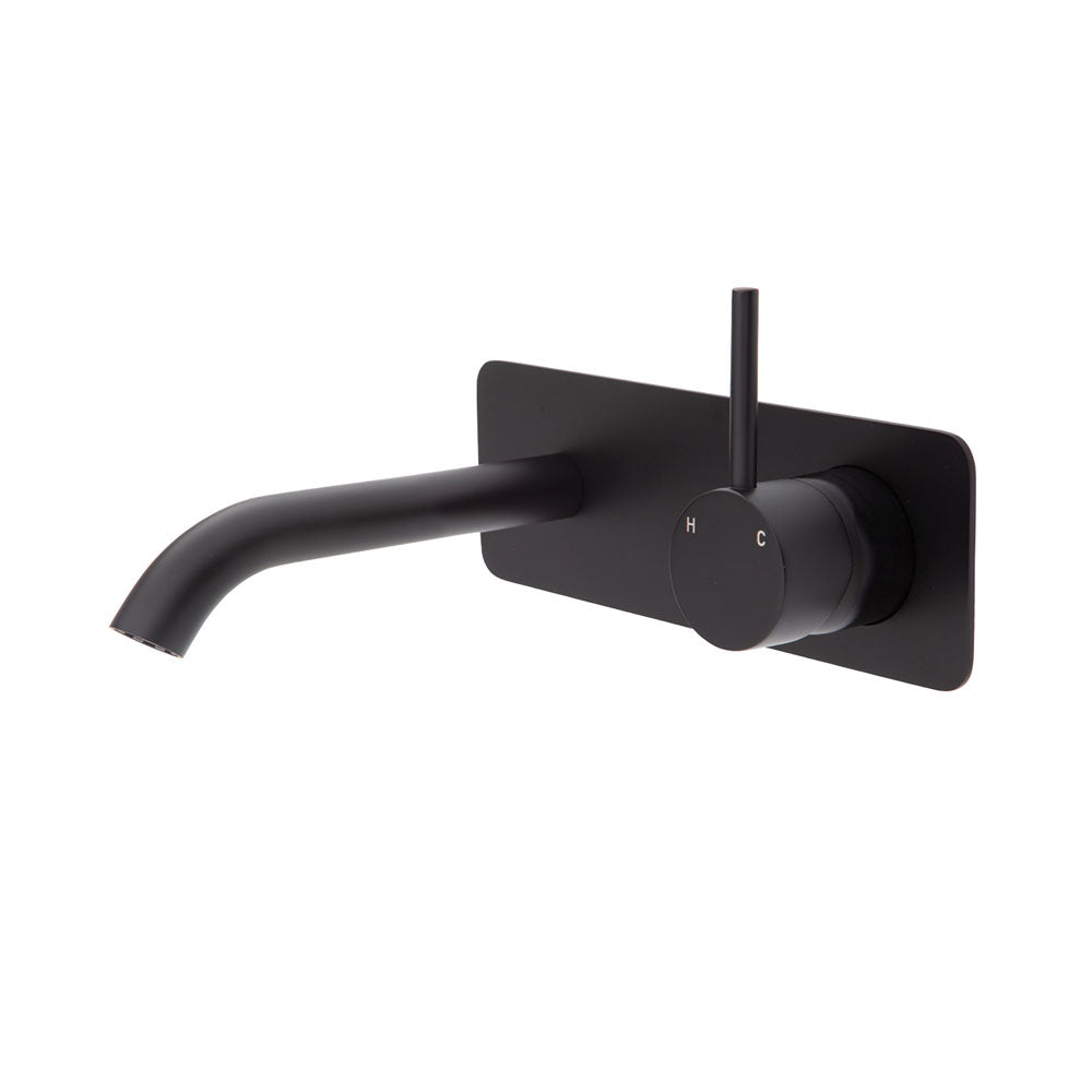 Fienza Kaya Square Plate Up Wall Basin / Bath Mixer Set 160mm - Matte Black