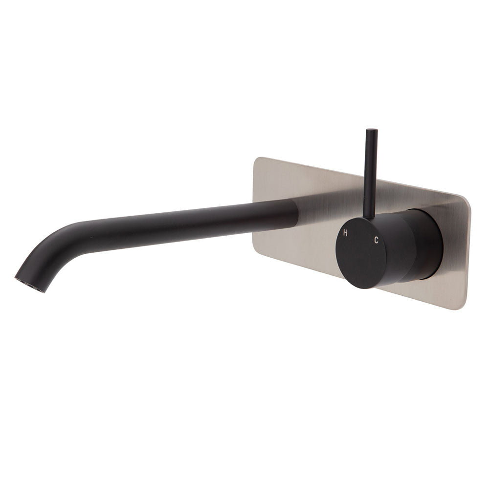 Fienza Kaya Square Plate Up Wall Basin / Bath Mixer Set 200mm - Matte Black