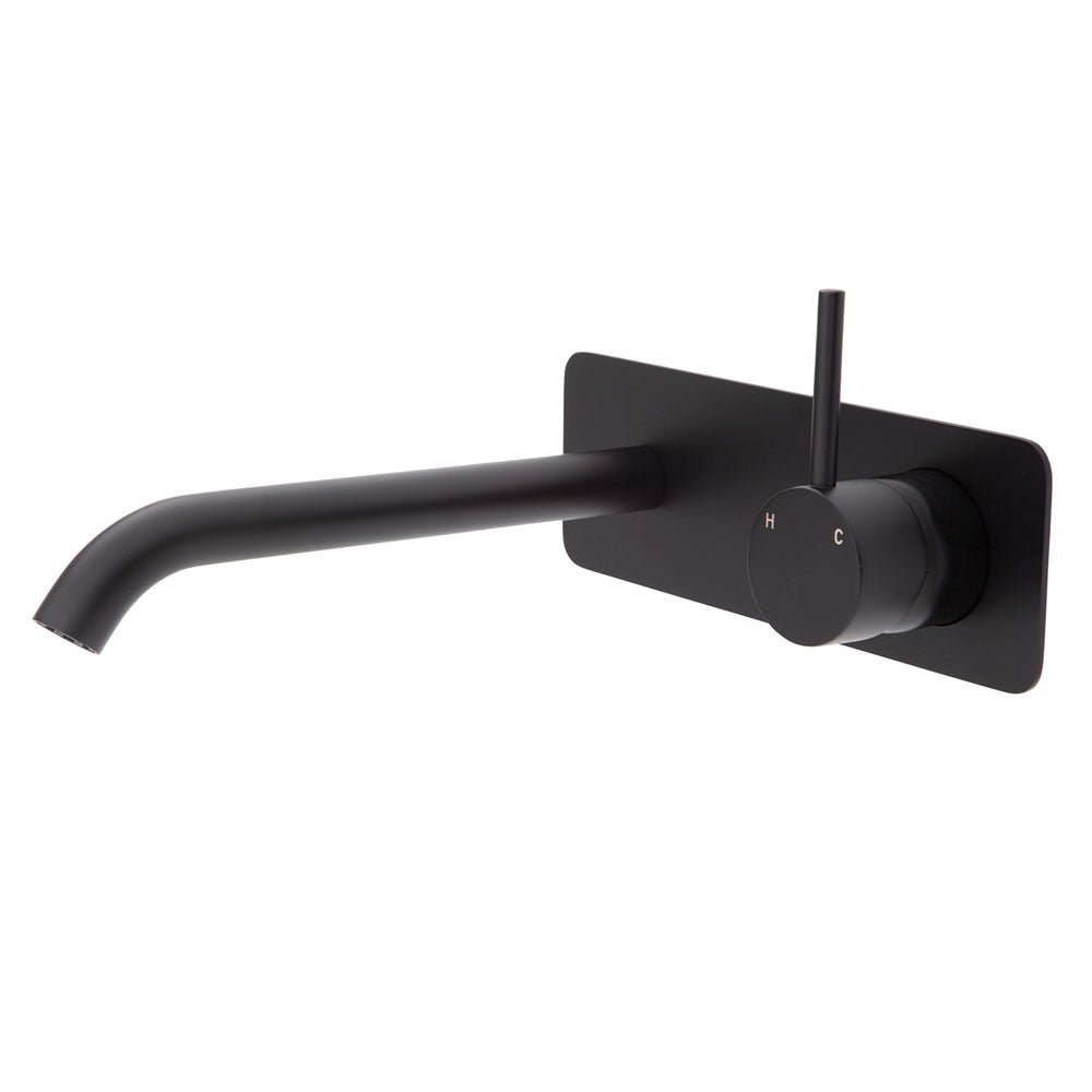 Fienza Kaya Square Plate Up Wall Basin / Bath Mixer Set 200mm - Matte Black
