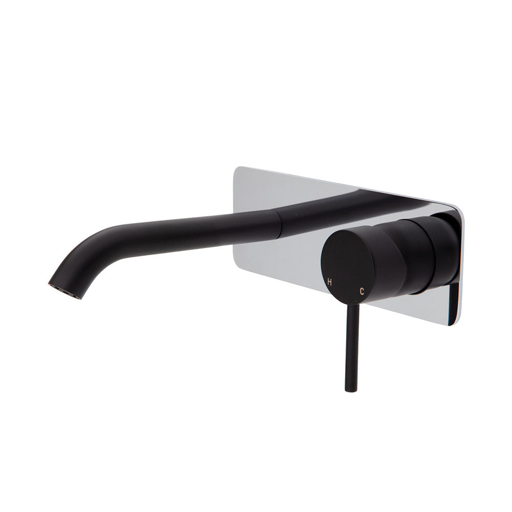 Fienza Kaya Square Plate Wall Basin / Bath Mixer Set 200mm - Matte Black