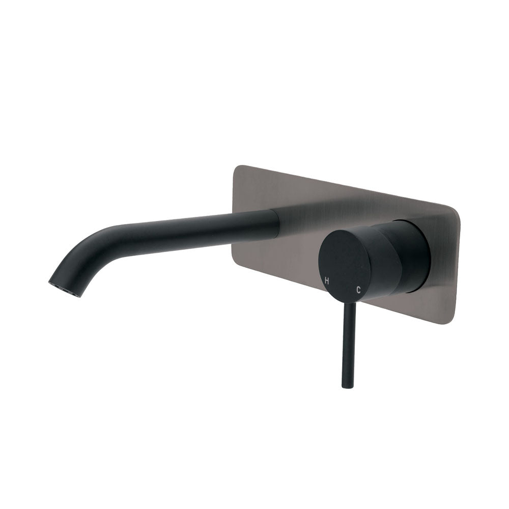 Fienza Kaya Square Plate Wall Basin / Bath Mixer Set 200mm - Matte Black