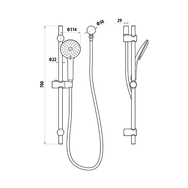 Loui Hand Shower on Rail Chrome T9082CP (Special Order)