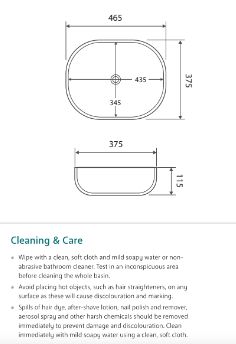 Fienza Koko RB185 465mm Above Counter Ceramic Basin, White - Special Order