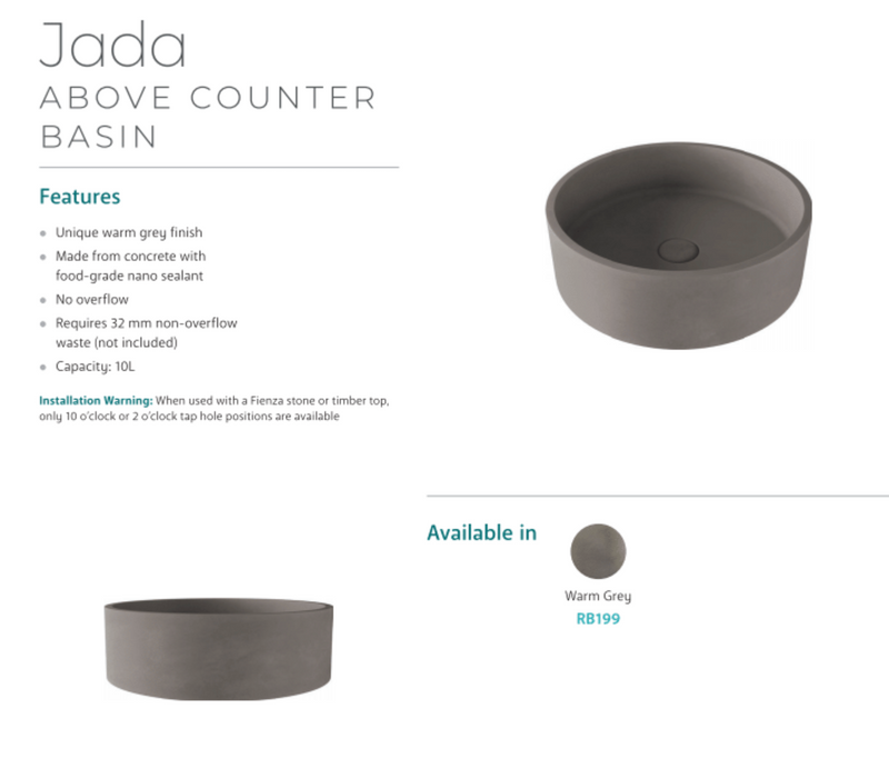 Fienza RB199 Jada Concrete Above Counter Basin