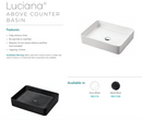 Fienza RB2178B Luciana Above Counter Ceramic Basin, Matte Black