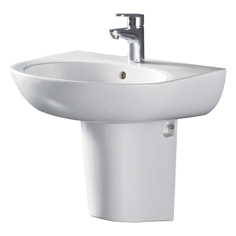 Fienza RB379S Stella Care Ceramic Gloss White Wall Basin, Integral Shroud, One Tap Hole