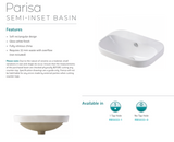 Fienza RB5033-1 Parisa Semi Inset 1 Tap Hole Ceramic Basin, White