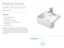 Fienza RB5050 Petra Semi Recessed 1 Tap Hole Mini Basin, White