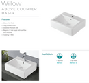 Fienza RB7033 Willow 1 Tap Hole Above Counter Basin, Gloss White