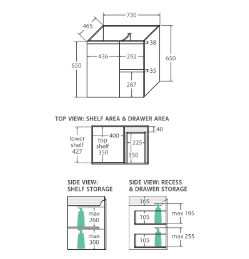 Fienza SM75ZL 750mm Fingerpull Matte Calacatta Marble Wall Hung Vanity, Left Drawers