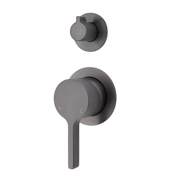 Fienza Sansa Small Round Plates Wall Diverter Mixer - Gunmetal Grey