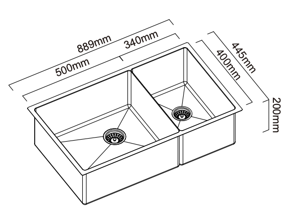 Abey Piazza CR500D 1 & 3/4 Double Bowl Sink (Special Order)