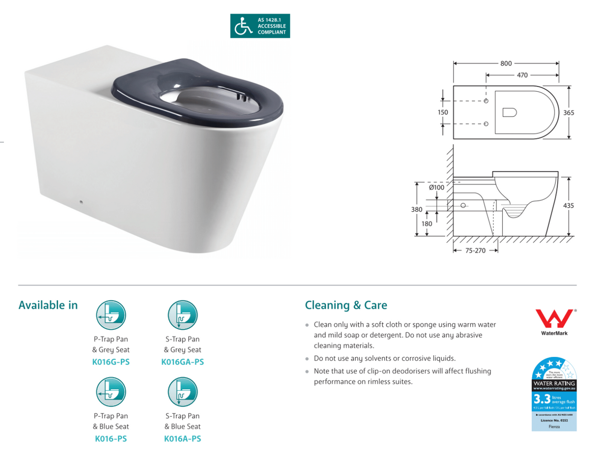 Fienza Isabella Care Back-to-Wall Toilet Suite - Grey Seat
