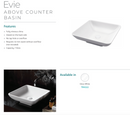 Fienza TR4322 Evie Above Counter Basin, White - Special Order