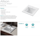 Fienza TR4583 Allison Inset 1 Tap Hole Ceramic Basin, White - Special Order