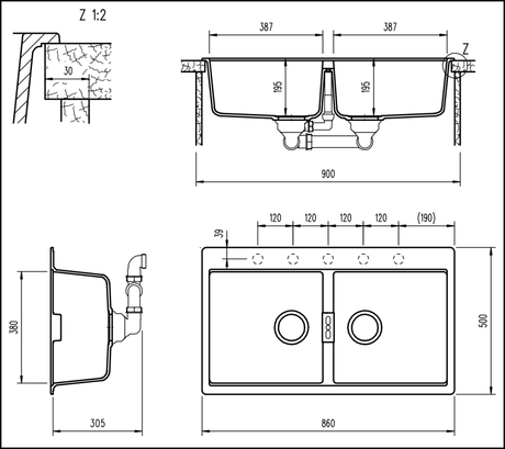 Abey N200B Schock Horizont Double Bowl Sink - Special Order Granite Kitchen Sinks