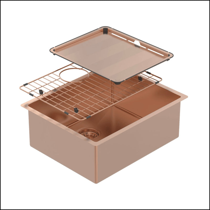 Abey Piazza Cr540Co Brushed Copper Single Bowl Inset Sink Top Mounted Kitchen Sinks