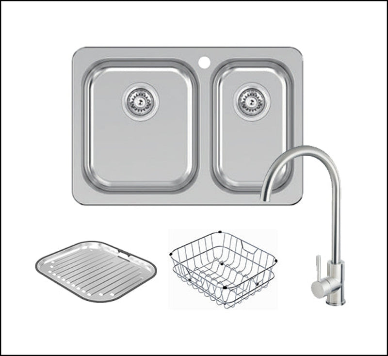 Abey Prc180 Brushed Stainless Steel Sink And Mixer Tap With Accessories Top Mounted Kitchen Sinks